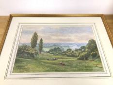 S. Watson, Landscape, possibly overlooking the Thames at Richmond, watercolour, signed bottom