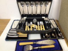 A collection of cutlery including fish servers, grapefruit spoons, knives, forks, spoons, all in