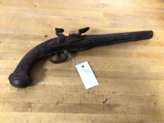 An 18thc flintlock pistol with foliate engraved and carved decoration (40cm)