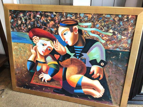 Young Couple Romancing, oil, signed indistinctly bottom left (90cm x 121cm)