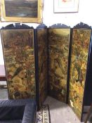 A late Victorian four fold screen/room divider, with decoupage decoration to either side (179cm x