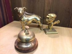 A collection of brass items including a brass dog table ornament (15cm x 20cm x 9cm), a novelty