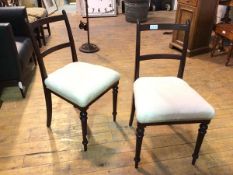 A pair of side chairs, with upholstered seats on turned tapering front supports (87cm x 45cm x
