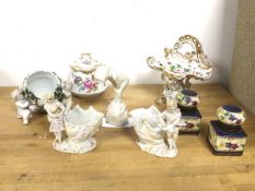 A mixed lot of china including a Royal Doulton figure of a Girl Standing (13cm), a pair of salts