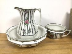 A late 19thc wash basin and ewer, with chamber pot, all marked Shancock & Sons Argosy pattern (ewer: