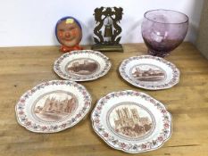 A mixed lot including four LNER Cathedral series desert plates by Wedgwood (23cm), an amethyst