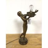 An Art Deco gilt metal figure, Woman holding Light, on marble base (42cm)