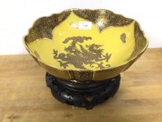 A Hammersley Chinese inspired Masons footed bowl, c 1900, on pierced Chinese stand (bowl: 10cm x