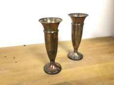 A pair of 1961 Birmingham silver flower tubes with flared rims and faceted tapering bodies, with
