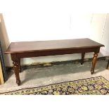 A Victorian mahogany side table, the rectangular top with moulded edge, plain frieze, on turned