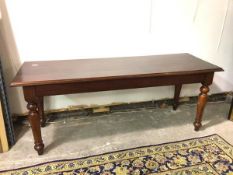 A Victorian mahogany side table, the rectangular top with moulded edge, plain frieze, on turned