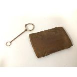 An Edwardian gilt metal lorgnette (16cm) and a vintage leather wallet, the metal corner marked ELM'S