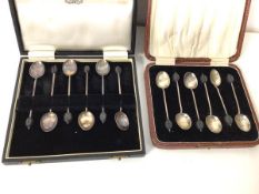 Two boxed sets of six coffee bean spoons, c.1920, both in original boxes, one retailed by George