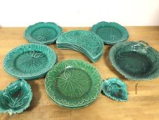 A quantity of Wedgwood majolica plates, with leaf pattern, including eleven side plates, some with