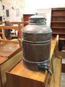 A copper water urn with brass handles to sides and tap to base, stamped Scottish Co-operative