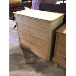 A Victorian stripped pine chest of drawers, the rectangular top with moulded edge above two short