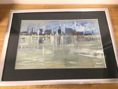 Graham, Cityscape behind Water, oil, signed bottom right (24cm x 38cm)
