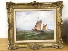 J.A. Bates, Fishing Boat at Sea, oil, signed bottom left (34cm x 44cm)