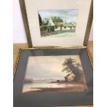 19thc. Scottish School, Cottage by a Loch, watercolour (19cm x 27cm) and a modern reproduction