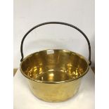 A brass preserve pan with fixed iron handle (36cm x 40cm)