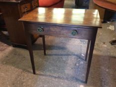 A 19thc writing table, the rectangular top with reeded edges above a single frieze drawer, on