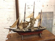 A model three masted tall ship on stand (a/f) (with stand: 84cm x 98cm x 34cm)