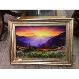 An altered photographic print, Sunrise over Mountains (39cm x 59cm)