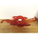 A Murano red tone sculptural glass bowl of floral inspired design (13cm x 55cm x 23cm)