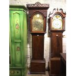 A George III mahogany longcase clock, by J. Stewart, Glasgow, the 14 inch arched brass dial with