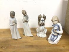 Four Nao figures, including figures of Children and Dog (18cm)
