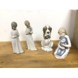 Four Nao figures, including figures of Children and Dog (18cm)