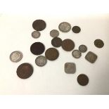 A selection of foreign coins, including USA 1870 (3 cents nickel) c.VF, (krause) 1875 cent etc. (