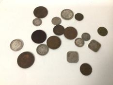 A selection of foreign coins, including USA 1870 (3 cents nickel) c.VF, (krause) 1875 cent etc. (