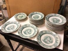 A set of fifteen American Marine dinner plates, in green transfer print depicting maritime scenes (