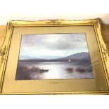 F. Arnold, Moonlight on the Loch, gouache, signed bottom right (25cm x 34cm)