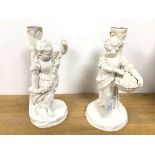 Two china figures, one depicting Spring, the other Autumn, having been formerly candlesticks or