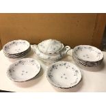 A Traditions Fine China soup service with lidded tureen (finial a/f) (17cm), sixteen bowls, all