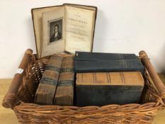 A collection of books including The Works of Robert Burns, James Currie, published 1835, inscribed