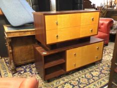 A pair of handmade mid century low wall units, in mahogany and sycamore, the larger with a pair of