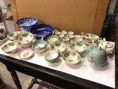 A mixed lot of china including a blue and white transfer printed bowl (8cm x 21cm), another blue and