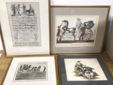 A collection of prints, including 18thc and 19thc prints, one entitled A Whim or a Visit to the