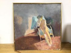 Sue Thomson, Seated Female Figure, oil, signed bottom right (61cm x 60cm), (frame a/f)