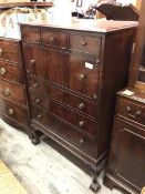 A 1930s/40s reproduction mahogany Georgian style bureau, the rectangular top with gadroon edge,