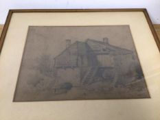 19thc School, Cottage by a Stream, pencil, signed and dated 1883 bottom right (25cm x 33cm)