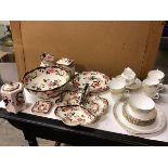 A mixed lot of china including a Masons Mandalay pattern footed bowl (11cm x 26cm), tea caddys, jug,