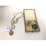 A mixed lot of jewellery including a paste pearl necklace, the clasp marked 9k, with gold metal hair