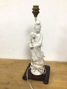 A blanc de chine figure of Wan Lin, on scrolled base with lamp fitting (40cm to top of
