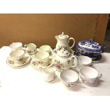 A mixed lot of china including Royal Worcester Roanoke pattern teapot (14cm), coffee pot, two