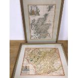 Two 18thc maps, including Scotland by T. Bowen (32cm x 22cm), and a map of County Leicester (2)