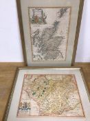 Two 18thc maps, including Scotland by T. Bowen (32cm x 22cm), and a map of County Leicester (2)